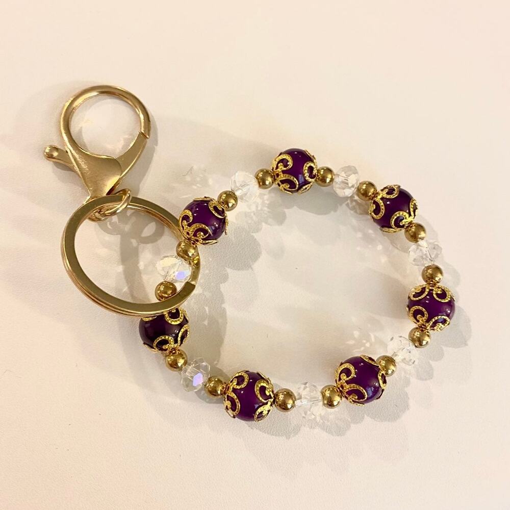 Purple Glass Bead Bracelet Keyring